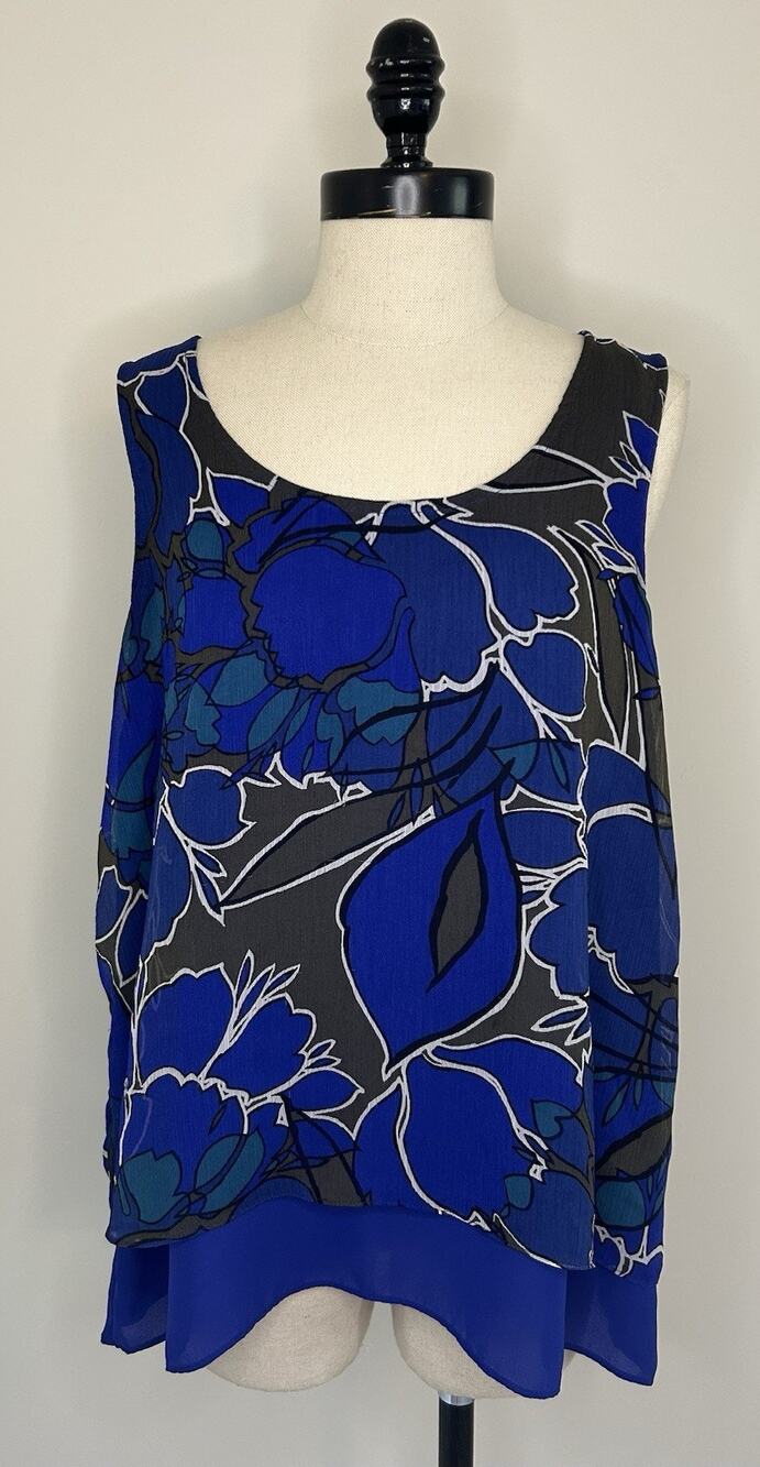 APT 9 Blue Print Sleeveless Polyester Tank Blouse Career Casual Summer Womens L